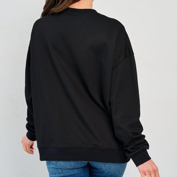 Women's Long Sleeve Starfish Print Studs Pullover Sweatshirt Black - Picture 2 of 5